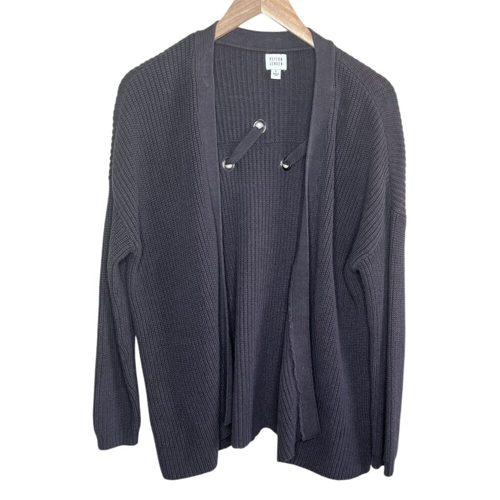 Peyton Jensen Evereve Gray chunky Knit Cardigan Sweater size Large